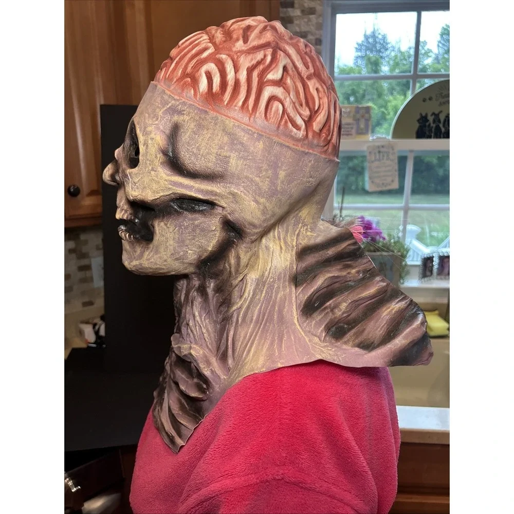 New Halloween‎ Skeleton Mask with Brains. Latex Rubber Full Head Adult Mask